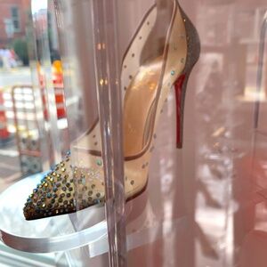 Christian Louboutin Follies Strass 100 Rete Glitter Mini Specchio LAS Mesh Pumps
